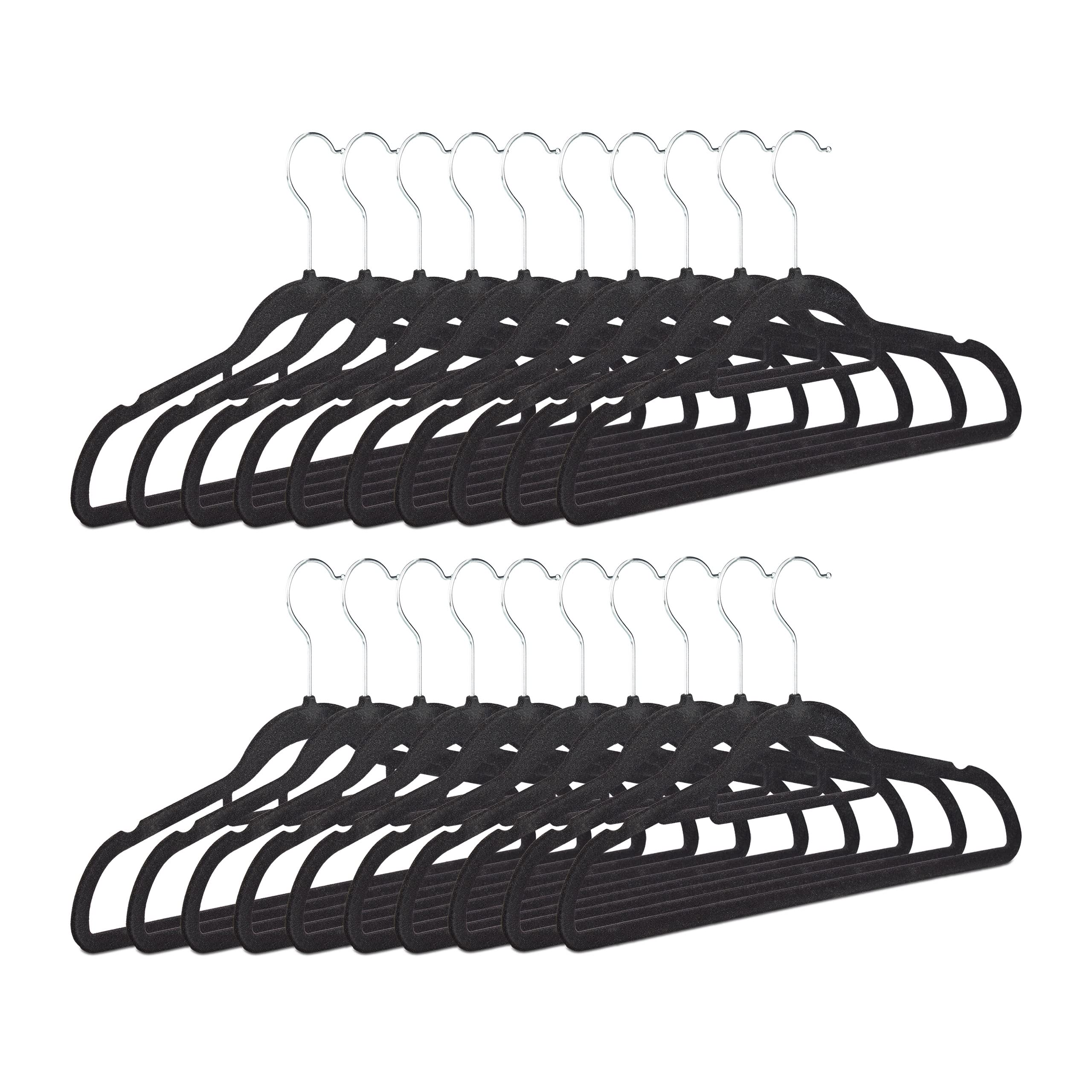 Relaxdays Clothes Hangers Set of 20, Narrow, Space-Saving Trouser Hangers, Velvet, Plastic, HWD: 22.5 x 41.5 x 0.6, Black