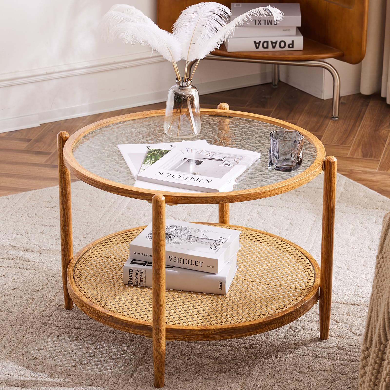 glass top round table rattan