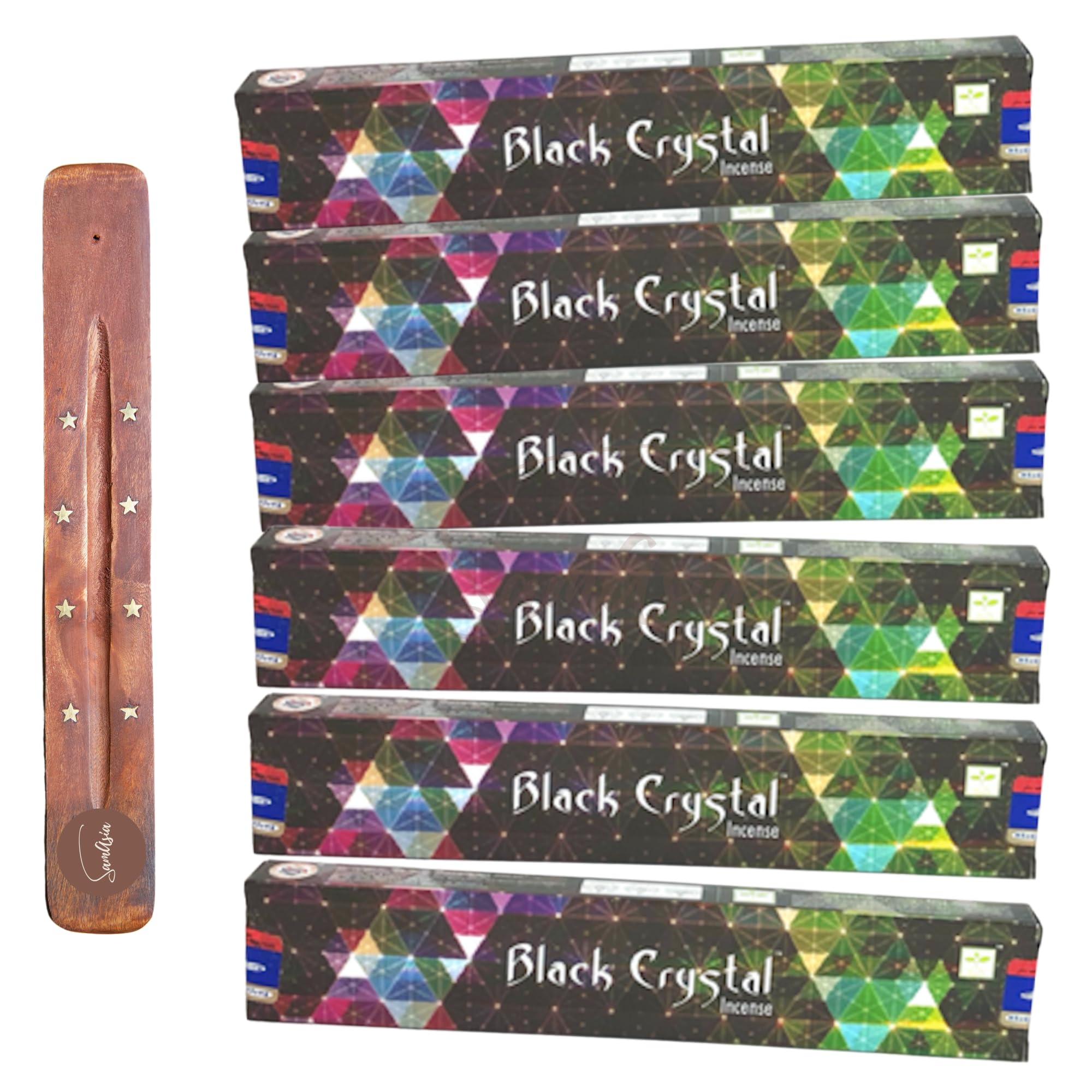 Satya Nag Champa Black Crystal Incense Sticks | x6 pack | with SAMASIA incense sticks holder | Used for Aromatherapy, Spa, Yoga, Weddings, Meditation, Healing, Positivity and Relaxation