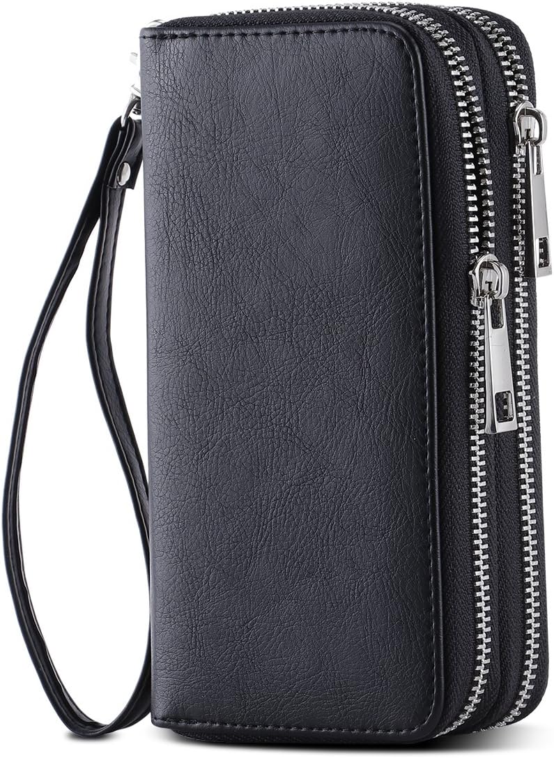 Cellphone Wallet for Women Dual Zipper Long Purse with Removable Wristlet