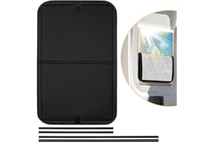 funomo RV Door Window Shade, Foldable Camper Window Cover Velcro Fixed, Blackout UV Rays and Privacy Protection Travel Trailer Door Window Coverings, Thickened Insulated Fabric (Black-Silver)