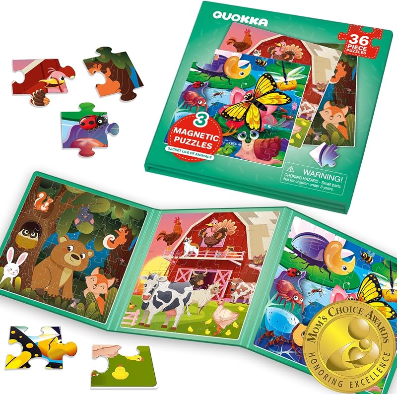 QUOKKA Magnetic Puzzles for Toddlers 3 Year Olds Farm Animals 36pc