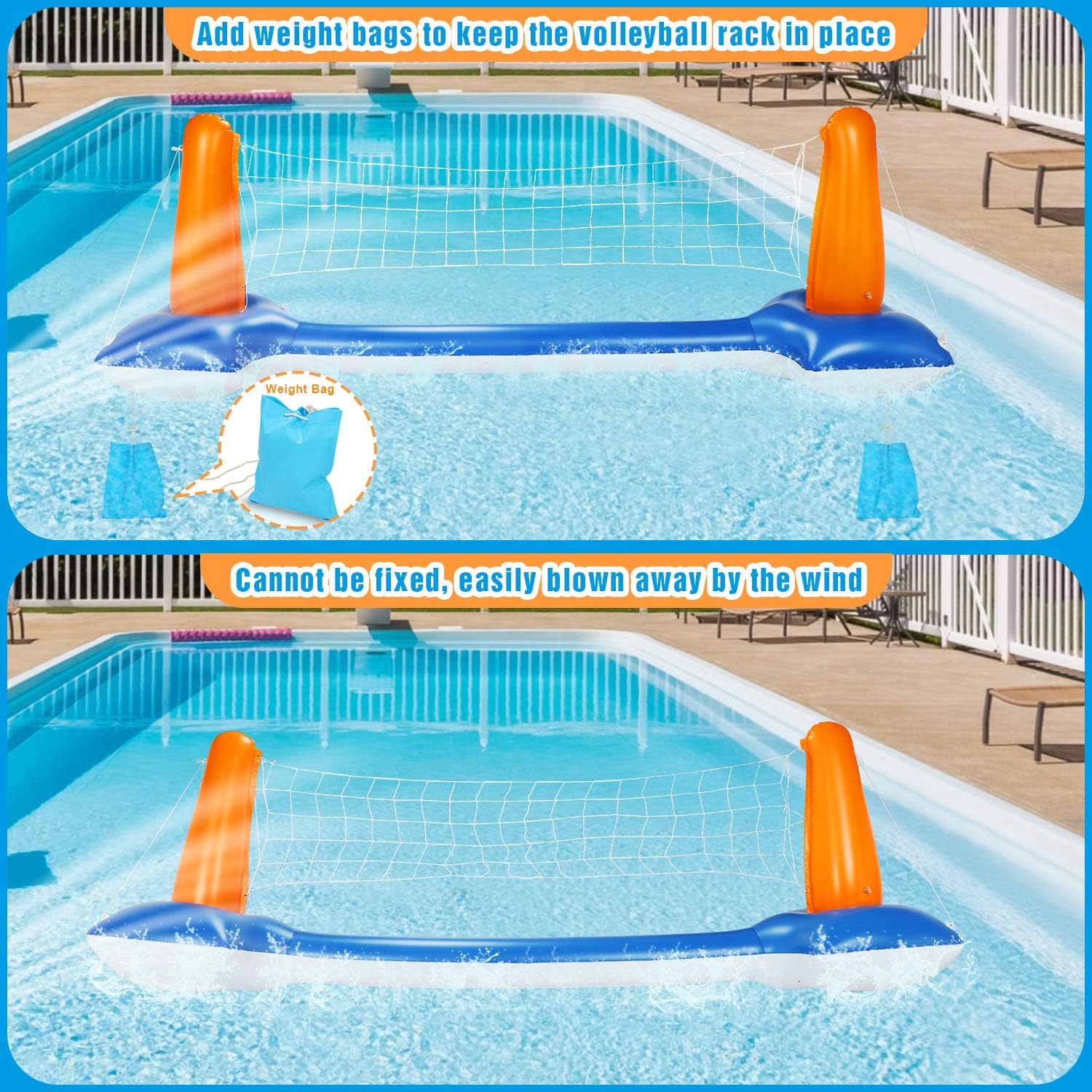 Pool Volleyball Set, 115” Inflatable Pool Float Set Include Basketball Hoop Set & Balls Floating Swimming Pool Toy Pool Volleyball Game for Kids and Adults (115” x 38” x 28”): Sports & Outdoors