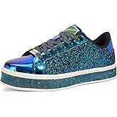 LUCKY STEP Women's Platform Glitter Sneakers | Sparkly Bling Shiny Dressy Bedazzled Wedding Bridal Fashion Walking Shoes