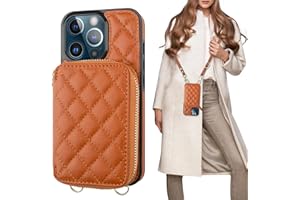 Bocasal Crossbody Wallet Case for iPhone 13 Pro, RFID Blocking PU Leather Zipper Handbag Purse Flip Cover, Kickstand Folio Case with Card Slots Holder Wrist Strap Lanyard 5G 6.1 Inch (Brown)