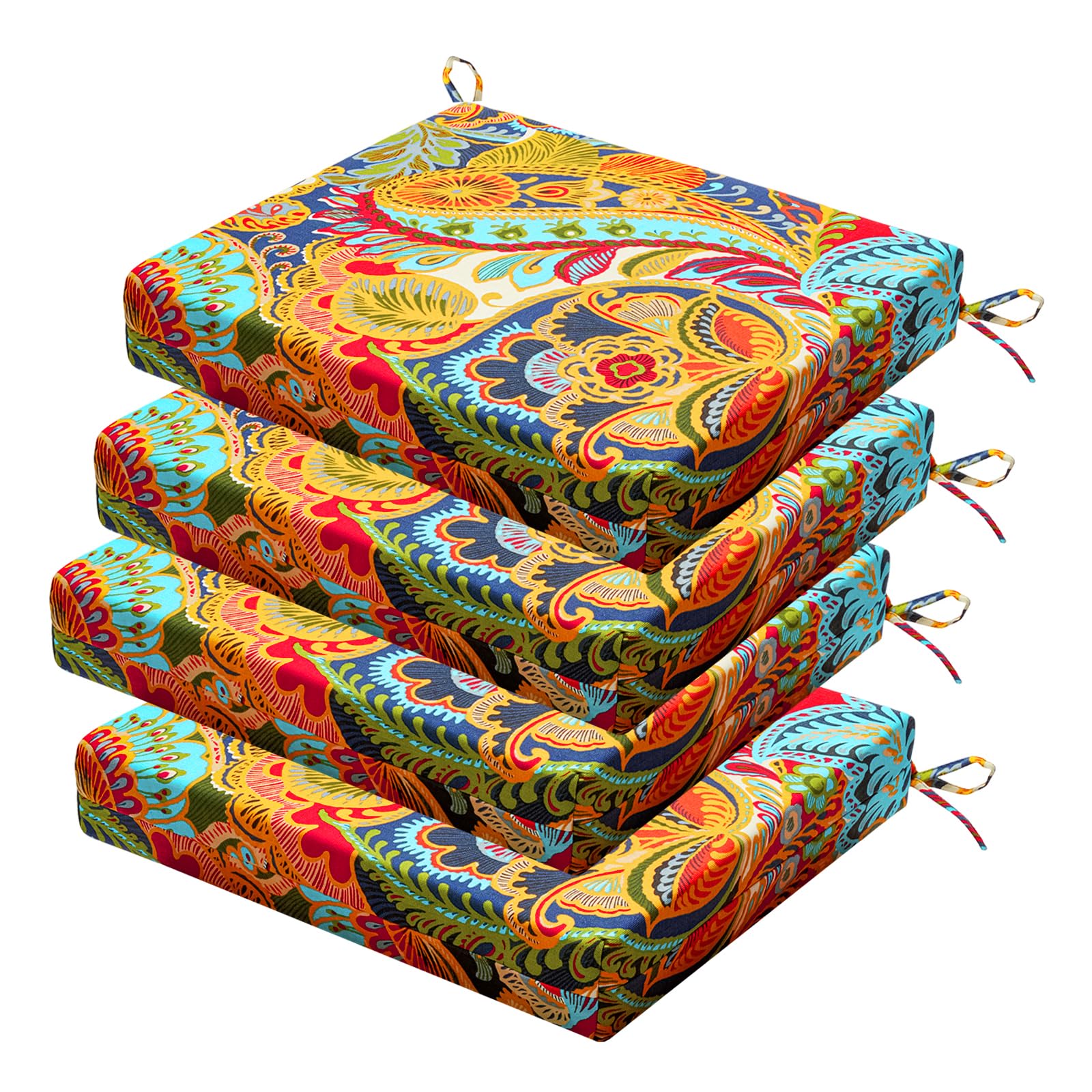 HOMELYSIAN Outdoor Chair Cushions Set of 4, 18.5 x 16 Inch Patio Chair Cushions for Outdoor Furniture, Water Resistant, Non-Slip Ties(Paisley) Image