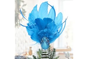Nobgum 15" Inch Peacock Tree Topper, Blue Peacock Tree Decorations with Steel Spring, Ornaments Artificial Feather Peacock Glitter for Indoor Outdoor Tree Home Decor