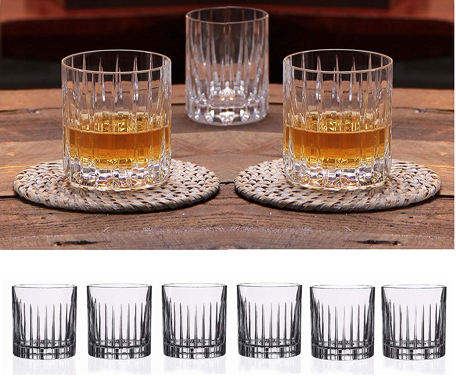 Double Old Fashioned Crystal Glasses, Set of 6 Whiskey Glasses, Perfect