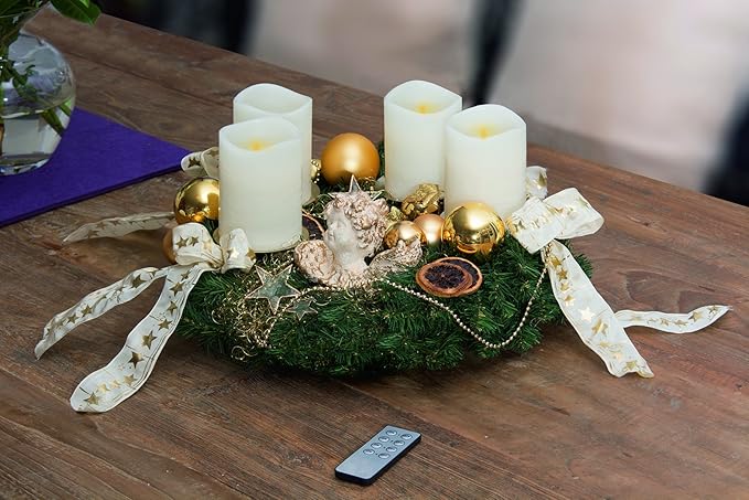 4er Set LED-Kerzen aus Echtwachs inkl. Fernbedienung und goldenen Steck-Haltern