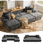 Txtin's Sleeper Sofa with Pull Out Couch Bed | 112 Inch Couches for Living Room | U-Shaped Convertible Sofa Bed | Chenille Dark Grey