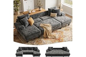 Txtin's Sleeper Sofa with Pull Out Couch Bed | 112 Inch Couches for Living Room | U-Shaped Convertible Sofa Bed | Chenille Dark Grey