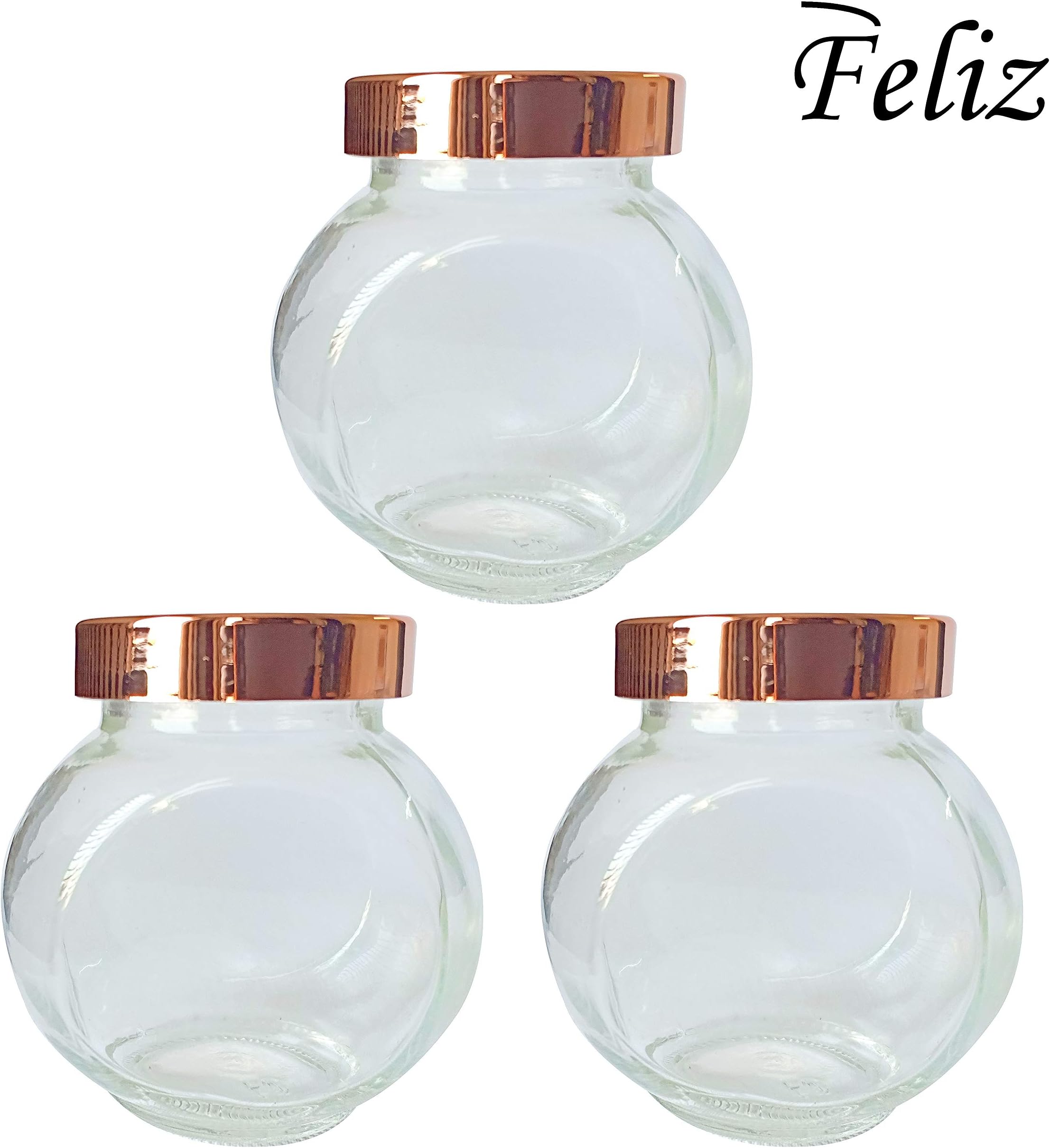 Feliz Copper lid jar set of 3 Glass Mason Jar - 200 ml, 3 Pieces, Transparent