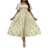 Floerns Women's Plus Size Floral Square Neck Flounce Short Sleeve A Line Maxi Dress