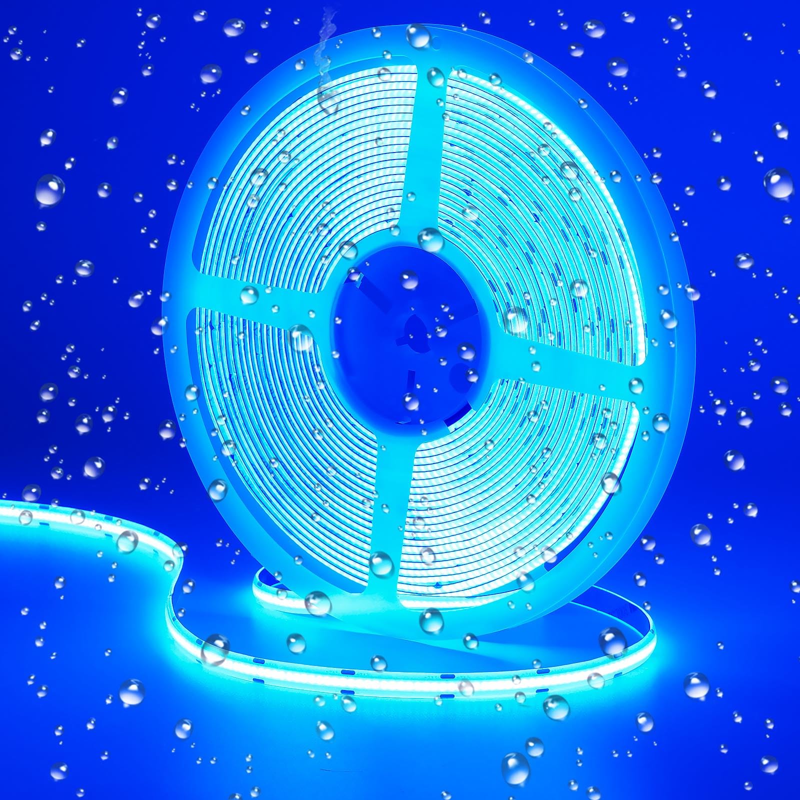 GOMING 10M/32.8ft 24V Blue COB LED Strip Light Waterproof IP65 Uniform Glow 3840LEDs Flexible LED Tape Lights for DIY Cabinet Bedroom Kitchen Home Decor(No Power Supply)
