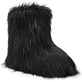 ZVC Women's Faux Fur Boots Furry Snow Boots Comfortable Fluffy Winter Boot Warm Fuzzy Mid-Calf Boot Outdoor Indoor Flat Shoes