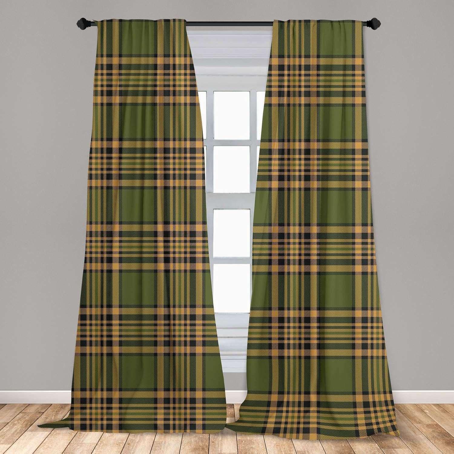 Lunarable Plaid Window Curtains, Tartan Pattern in Autumn