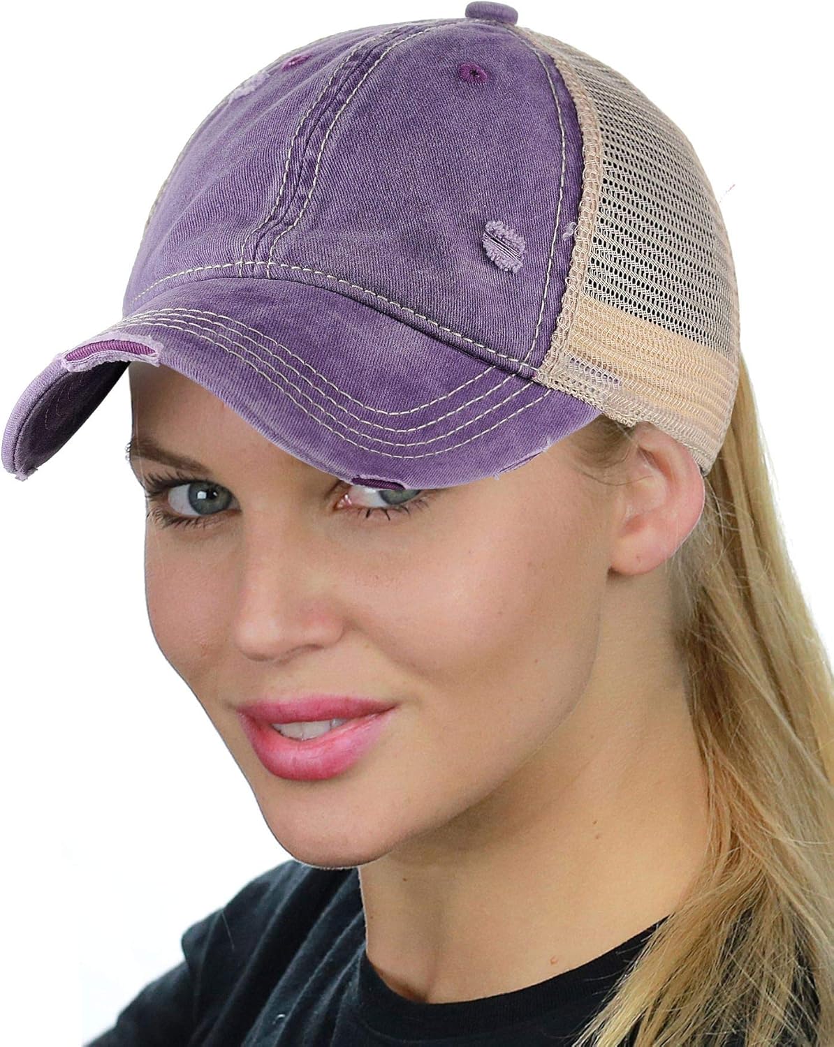C.C Ponycap Messy High Bun Ponytail Adjustable Mesh Trucker Baseball Cap Hat, Black at  Women’s Clothing store