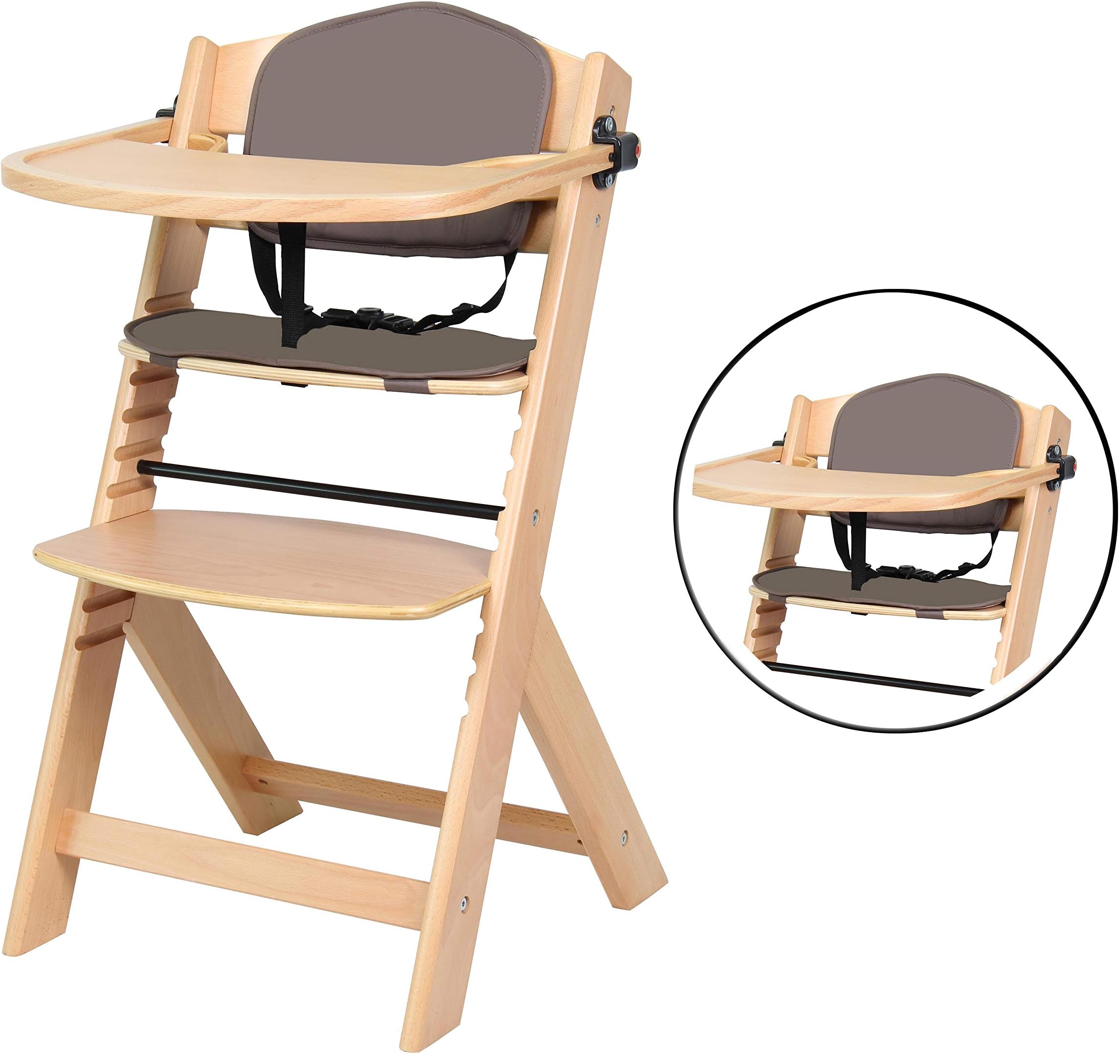 Babify EVO Evolutive High Chair with Tray, Cushion and Backrest Included, Natural