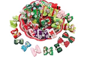 PET SHOW 20pcs Christmas Dog Hair Bows with Rubber Bands for Small Medium Dogs Xmas Holiday Puppies Cats Kittens Rabbits Topknot Grooming Costumes Hair Accessories
