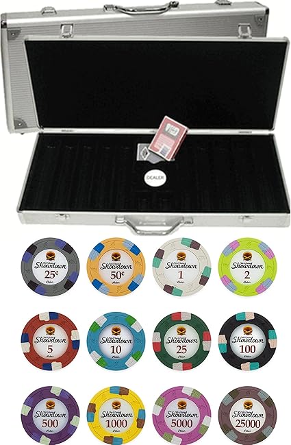 Amazon Com Tmg 500 Chip Show Down Club Casino 13 5gm Clay Composite Poker Set With Aluminum Case Choose Chips Toys Games