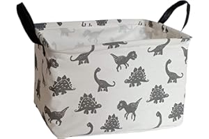 HUAYEE Rectangular Storage Bin Shelf Basket Canvas Fabric Toy Box,Waterproof Coating Nursery Hamper with Handles,Gift Basket for Home,Office,ClothesBooks(REC Dinosaur)