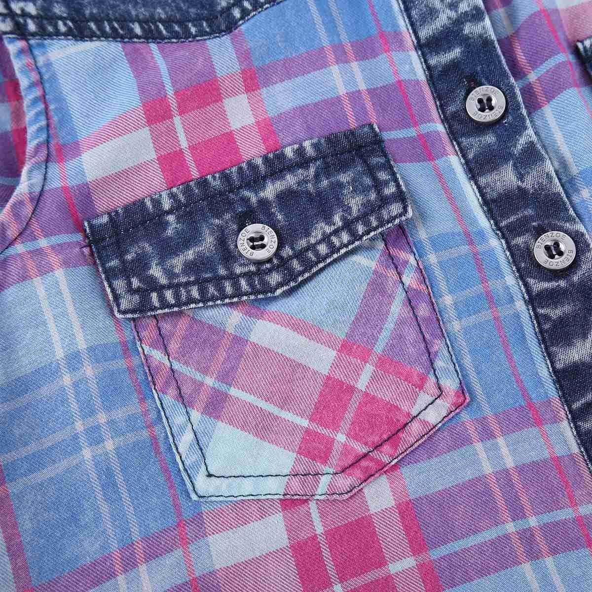 Bienzoe Girl’s Cotton Plaid Denim Sleeveless Tied Casual Blouse: Clothing