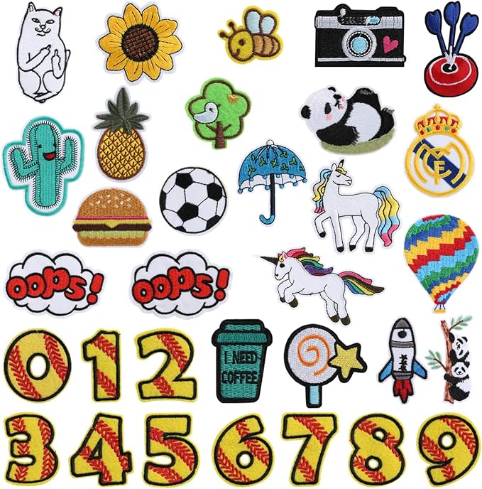 Amazon De Naler 32 Stuck Gemischte Bugelflicken Bestickt Aufnaher Applikationsset Verschiedene Grossen Zum Aufnahen Von Kleidung Jacke Jeans Reparatur Kit Kunst Basteln Dekoration Ornamente amazon de
