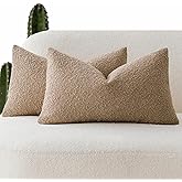 Foindtower Pack of 2 Textured Boucle Throw Pillow Covers Accent Solid Lumbar Pillow Cases Cozy Soft Decorative Couch Cushion Case for Chair Sofa Bedroom Living Room Home Decor, 12 x 20 Inch,Camel