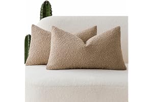 Foindtower Pack of 2 Textured Boucle Throw Pillow Covers Accent Solid Lumbar Pillow Cases Cozy Soft Decorative Couch Cushion Case for Chair Sofa Bedroom Living Room Home Decor, 12 x 20 Inch,Camel