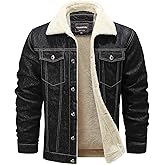 HOW'ON Men's Plus Cotton Warm Fur Collar Sherpa Lined Denim Jacket Button Down Classy Casual Quilted Jeans Coats Outwear