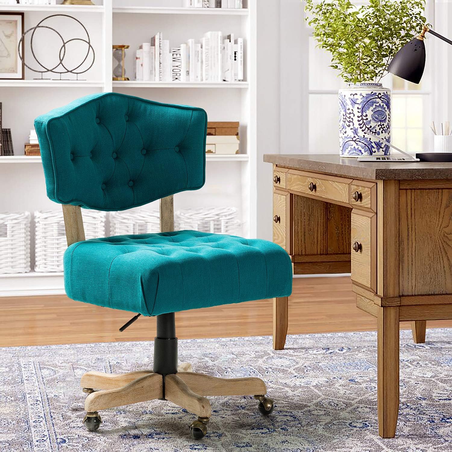Camila Tufted Desk Chair with Wood Base for Home Office