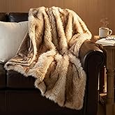 Hyde Lane Faux Fur Throw Blanket - Ultra Long Pile, Luxury Fluffy Fox Golden with Brown Tipped Throws for Couch Sofa Decoration, Fuzzy Plush Blankets for Women, 50x60