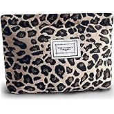 ZLFSRQ Leopard Makeup Bag Cute Cosmetic Bags for Women Cheetah Makeup Bag Canvas Large Capacity Travel Toiletry Bags Aesthetic Cosmetic Pouch for Purse Portable Zipper Skincare Storage Organizer
