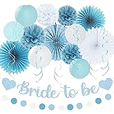 Holkcog Blue White Bachelorette Party Decorations, 21pcs Women Bridal Shower Decor Garland Paper Streamers Lantern Swirls for Girls Boys,Wedding Decoration, Blue Bride To Be Gilrs Wedding Party Supply