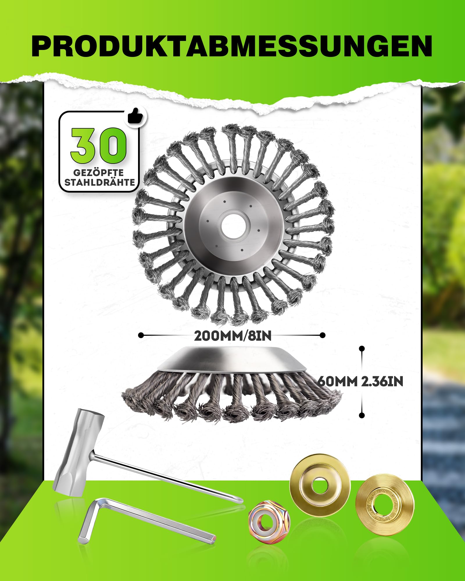 LADAMI ! Profi ! Unkrautbürste Wildkrautbürste MOTORSENSE 25,4 x 200 mm Hohe Standfestigkeit - sehr robust - leichte Montage 1 Stück 3