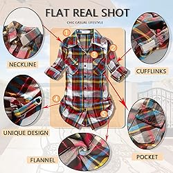 Match Womens Button Down Flannel Plaid Shirts roll