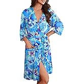 Ekouaer Robes for Women Knee Length Kimono Bathrobe Lightweight 3/4 Sleeve Sleepwear Soft Loungewear with Pockets S-XXL