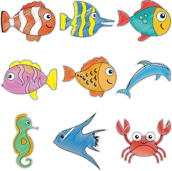 63 Pieces Sea Animals Cutouts Fish Cutouts Tropical Fish