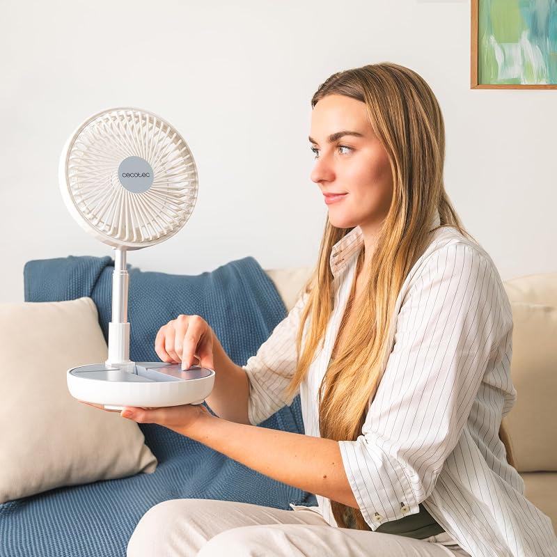 Ventilador Portátil Plegable 800 FoldAir Portable. Batería 7200mAh, Diseño Extensible y Ajustable, 5 Aspas Aerodinámicas, 8 Pulgadas, 3 Velocidades, Fácil Control
