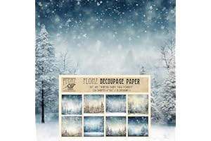 FLONZ Decoupage Paper Pack (24 Sheets 6"x6") Winter Fairy Tale Forest # Vintage Styled Pattern Paper for Decoupage, Craft and Scrapbooking