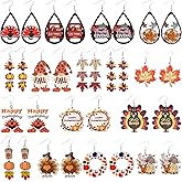16 Pairs Autumn Fall Thanksgiving Earrings for Women Pumpkin Turkey Maple Leaf Wooden Dangle Earrings Party Jewelry Set Gifts