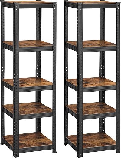 SONGMICS Set of 2 Shelving Units 37x37x150 cm Rustic Brown Black GLR037B02