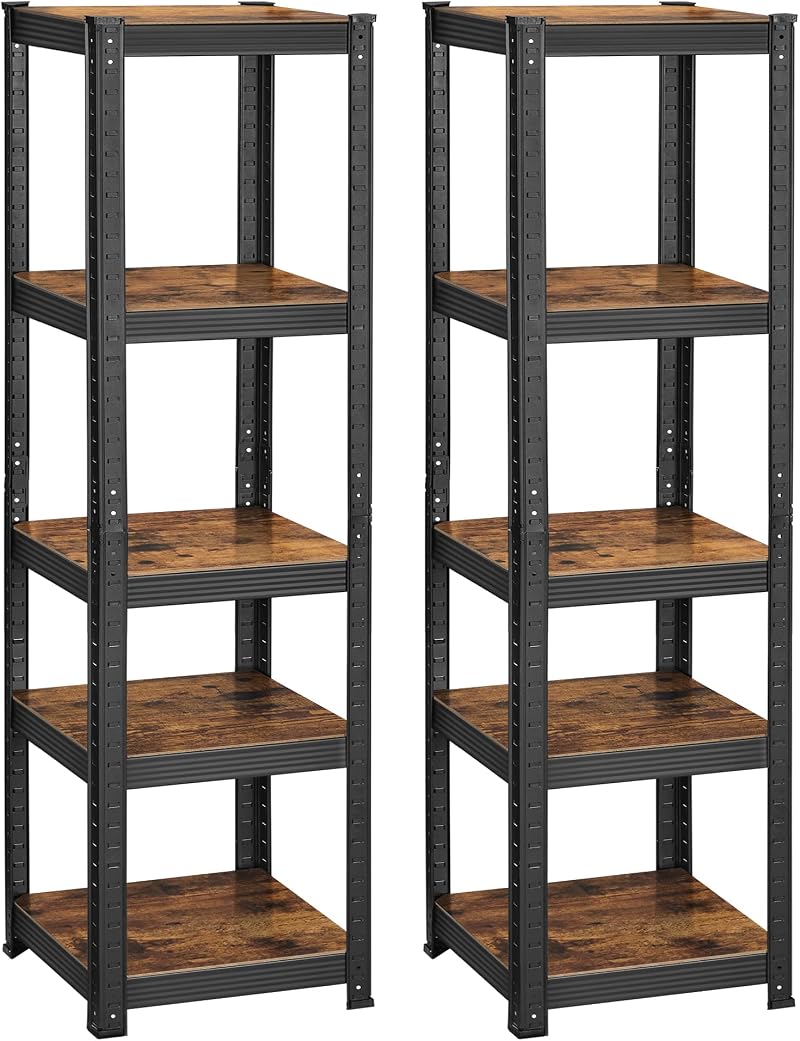 SONGMICS Set of 2 Shelving Units 37x37x150 cm Rustic Brown Black GLR037B02
