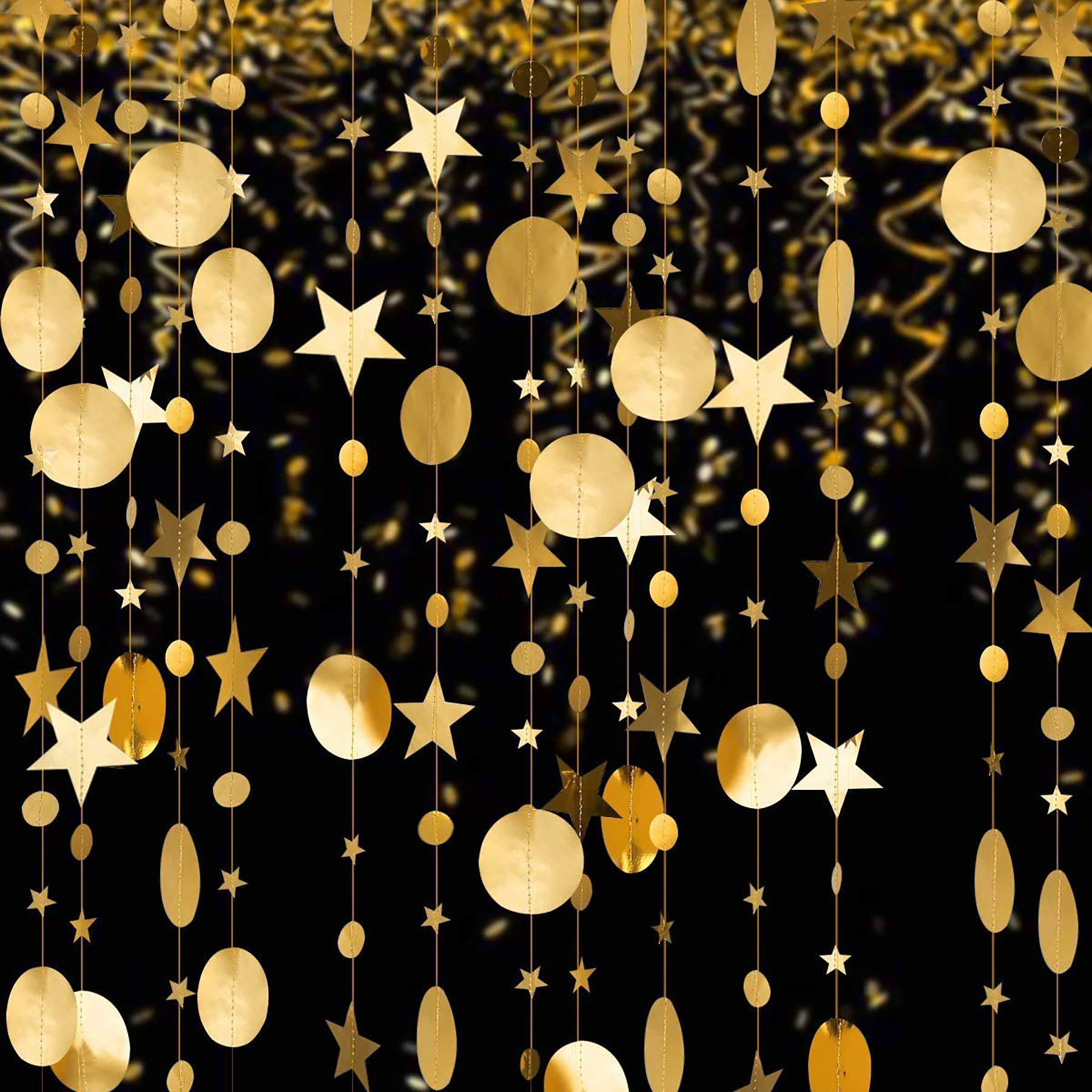 YKshop Gold Twinkle Little Star Party Garlands Kit Metallic Glitter Matt Gross Big Paper Circle Garland Bunting Banner Birthday Baby Shower Wedding New Year Party Kids Boys Girls Nursery Room