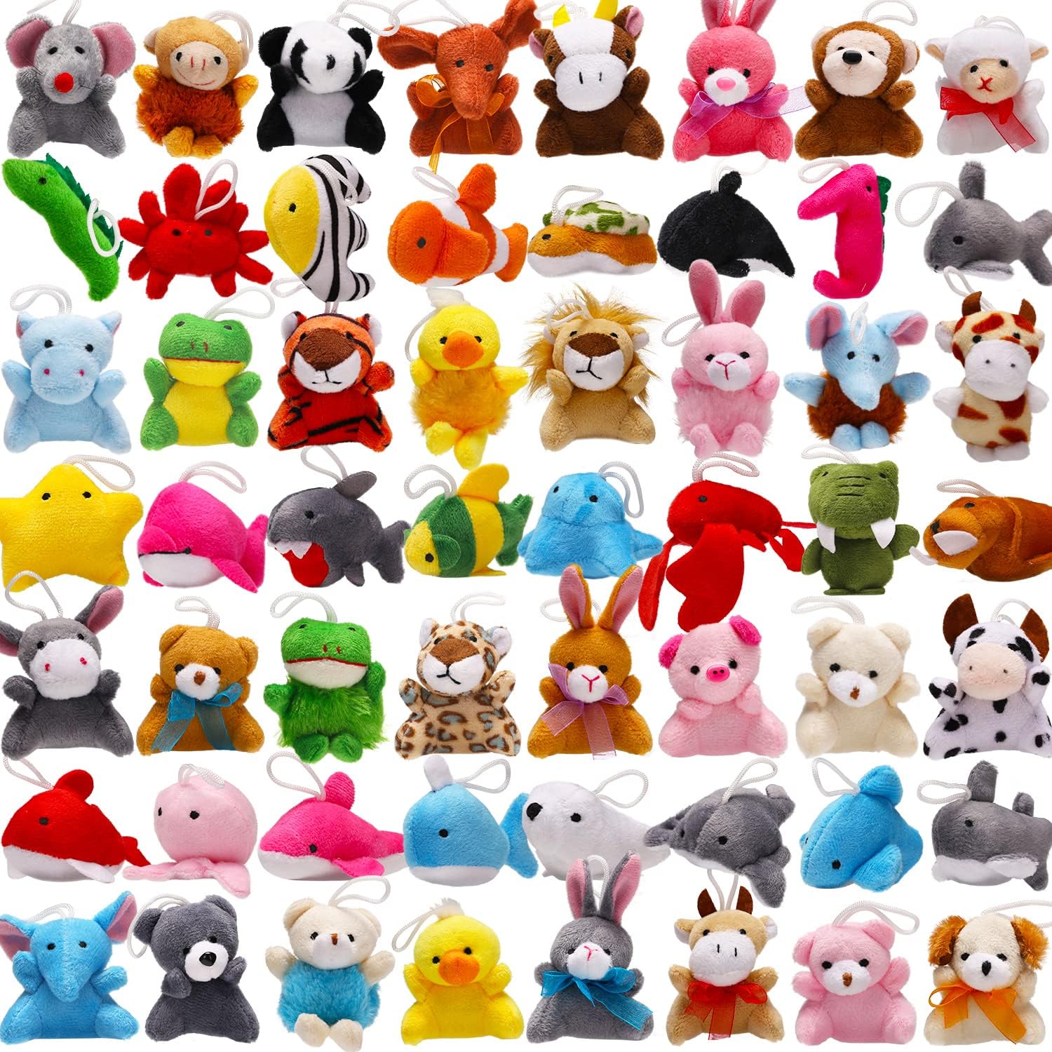 Photo 1 of 56 Pack Mini Plush Animals Toys Bulk, Small Stuffed Ocean Animal Toy Set, Keychain Decoration for Claw Machine, Birthday Party Favor, Goodie Bag Fillers, Valentines Classroom Prize Box, School Reward