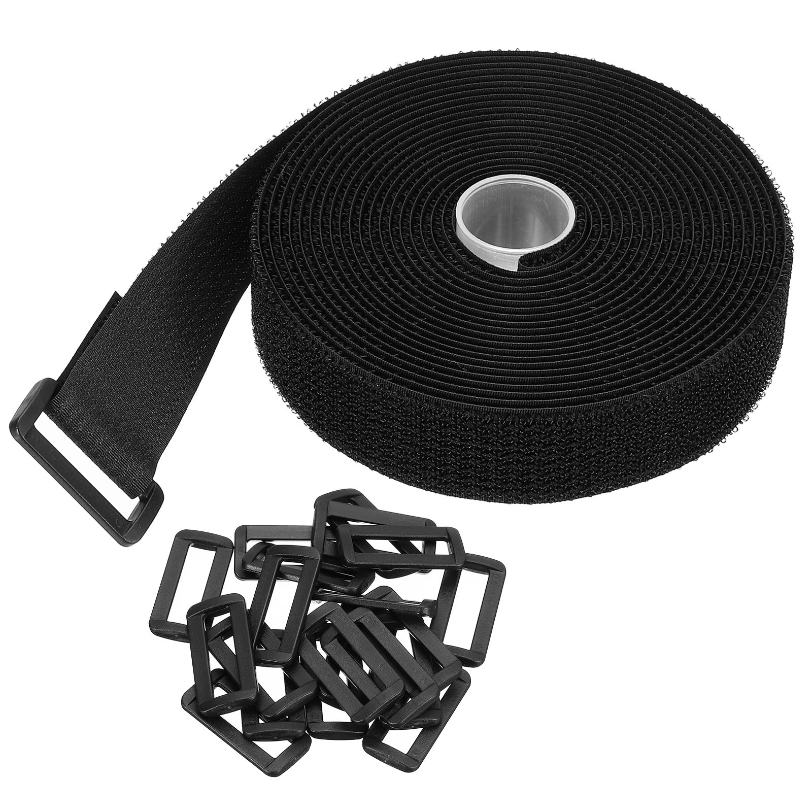 PATIKIL Hook and Loop Straps 1.2in x 16Ft with 20pcs Plastic Buckle, Fastening Cinch Straps Reusable Nylon Securing Cord Ties for Storage Organization, Black
