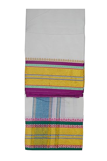 EXD249 Men's Traditional Jacquard Dhoti Of Golden Fancy Border