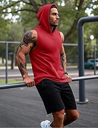 MAGCOMSEN Men's Tank Tops Sleeveless Hoodies Red