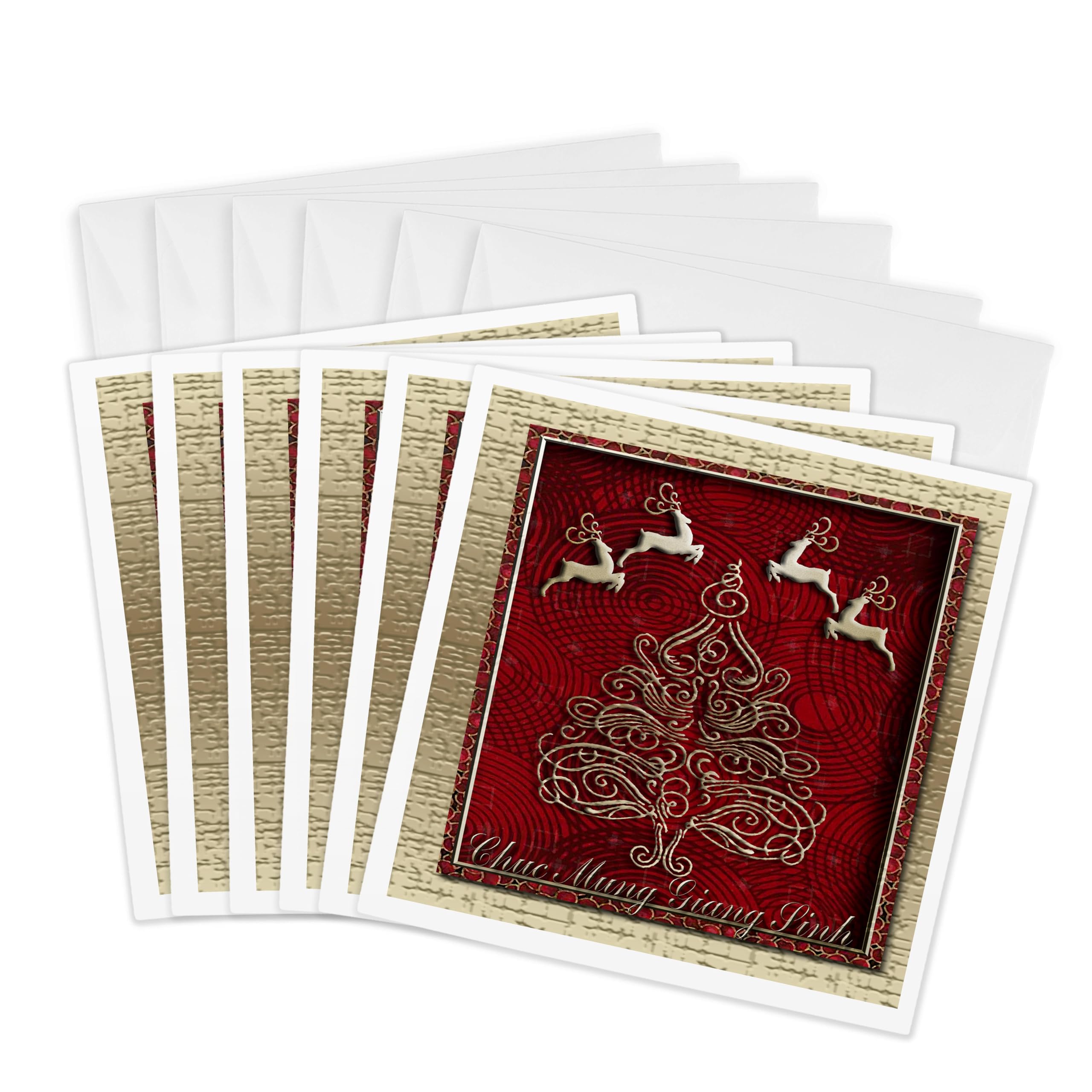 3dRose gc_37024_1 6 x 6-Inch"Chuc Mung Giang Sinh, Merry Christmas in Vietnamese, Reindeer" Greeting Card (Pack of 6)