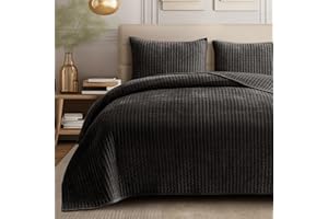 SHALALA NEW YORK SHALALA Velvet Quilt King Size,Vertical Striped Bedding Set,Lightweight Velvet Comforter,Luxurious Cozy Bedspread and Coverlet with Soft Brushed Microfiber(Dark Brown,King)